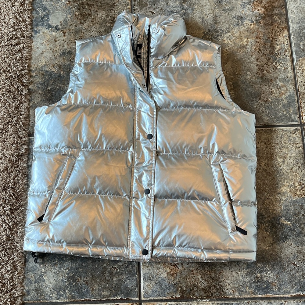 Lands' End Metallic Silver Puffer Vest